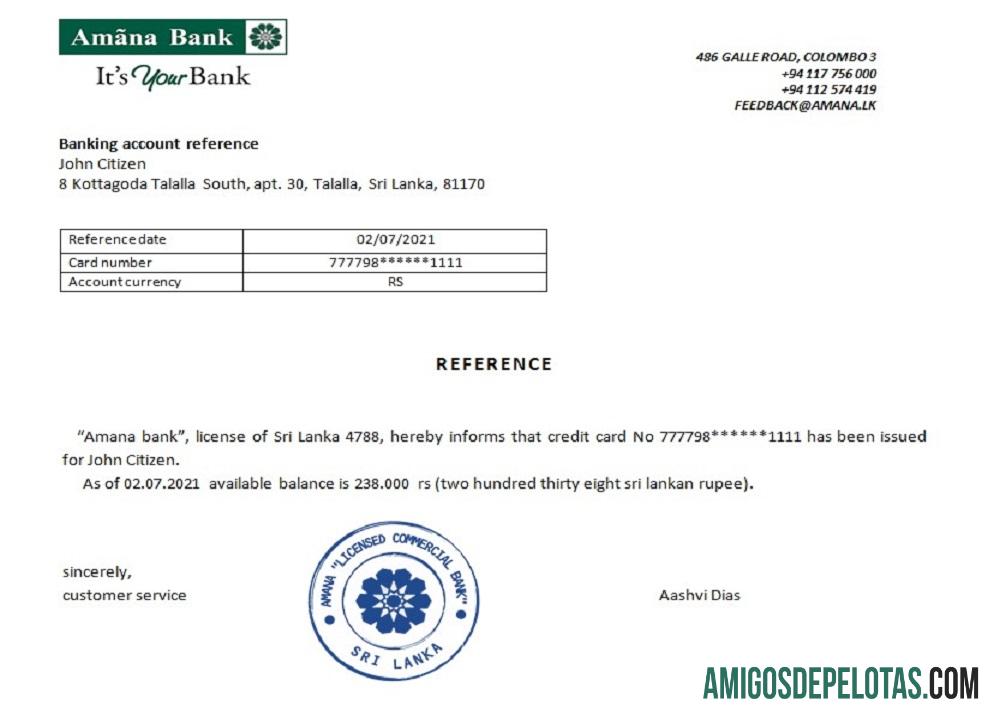 Referência do Banco Amana do Sri Lanka exemplo real